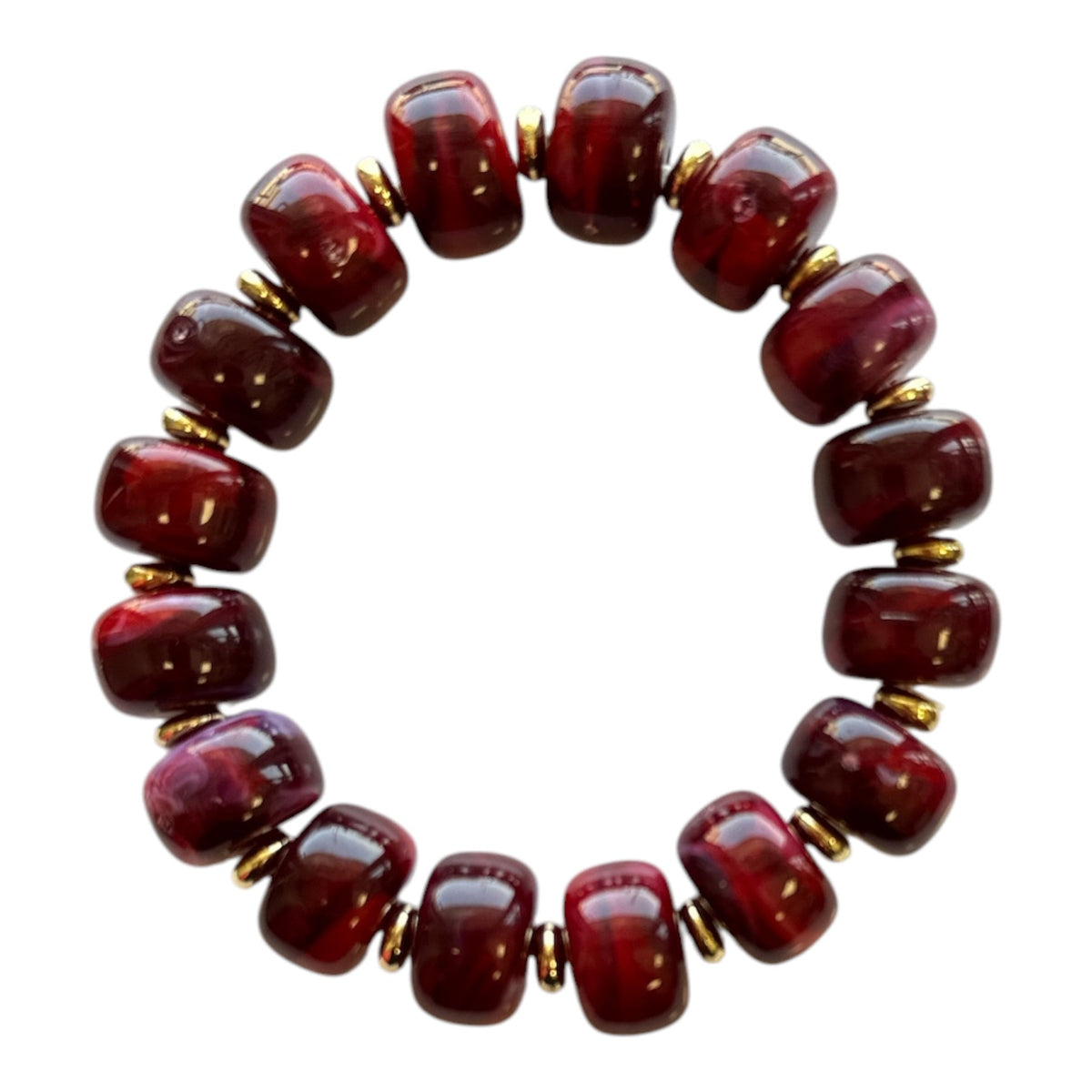 Maroon - Bauble Bead with Gold Bead Stretch Bracelet