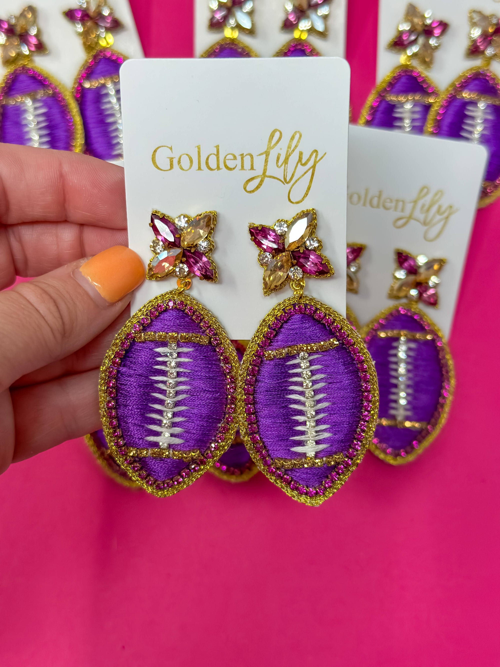 Football Earring - Purple & Gold
