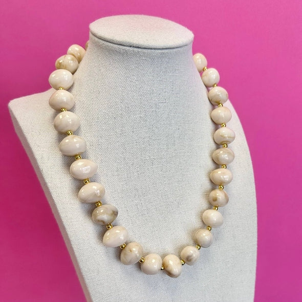 Bone - Bauble Bead with Gold Bead Necklace