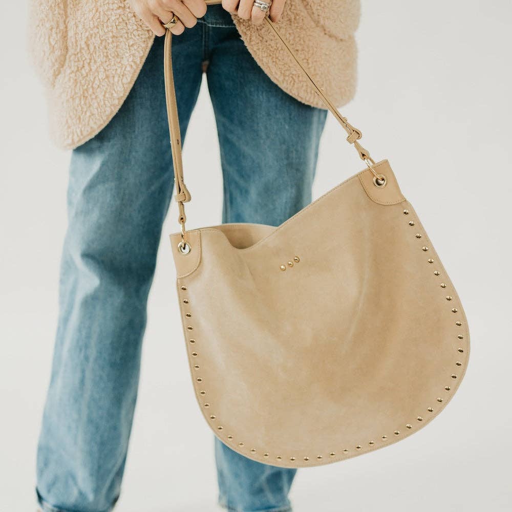 Oat - Rosalie Rivet Suede Hobo Bag