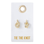 Crystal knot stud earrings on a Tie the Knot card