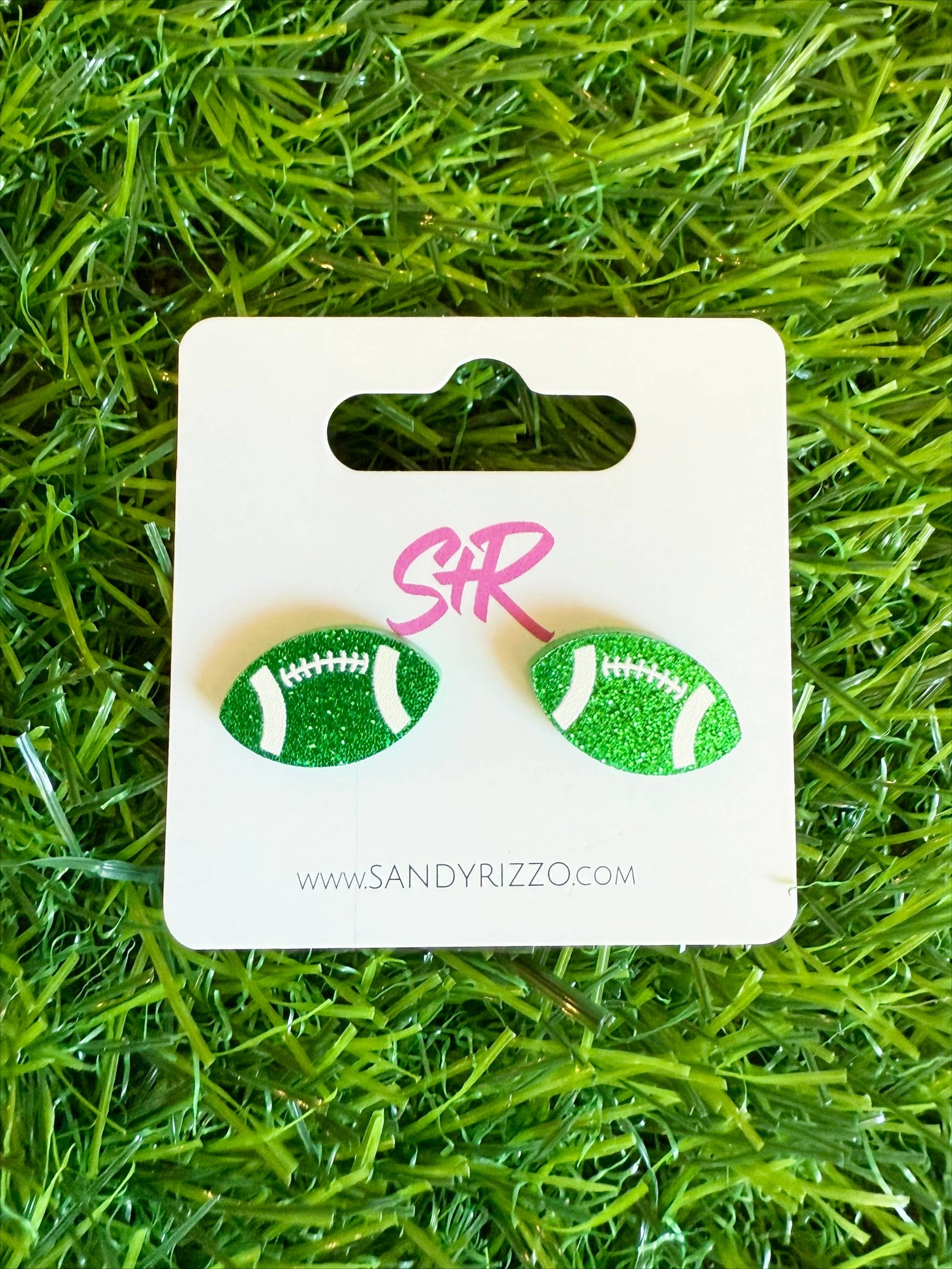 Green Glitter Acrylic Football Studs