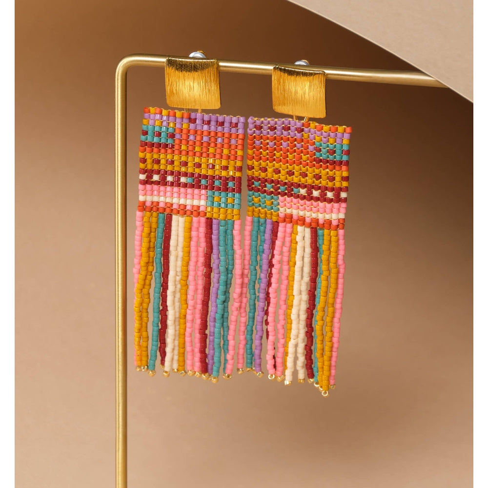 Striped Knit Fringe Earrings - Warmed Earth