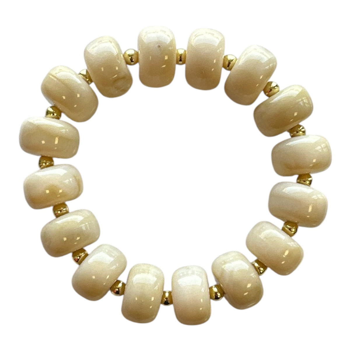 Bone - Bauble Bead with Gold Bead Stretch Bracelet