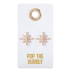 Crystal starburst stud earrings on a Pop the Bubbly card