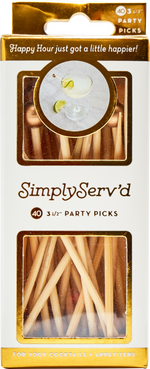 Box of 40 SimplyServd bamboo party picks with gold ball tops