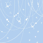 Pattern of diamond rings and stars on a light blue background