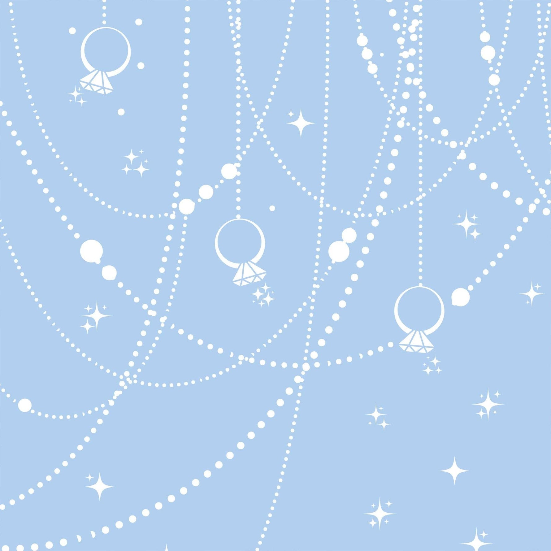 Pattern of diamond rings and stars on a light blue background