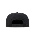 Back view of a black perforated baseball cap with a snapback closure