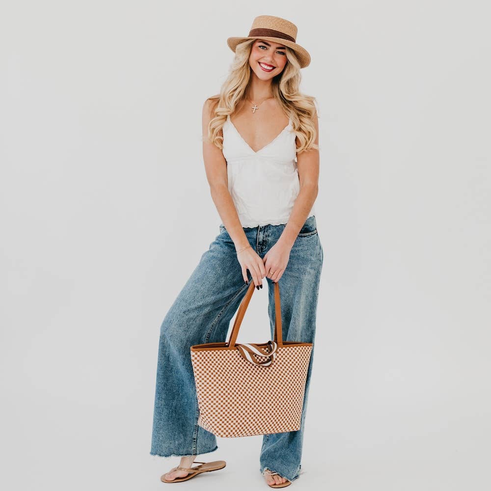 Checkered Brown - Woven Tiffany Organizer Tote Bag