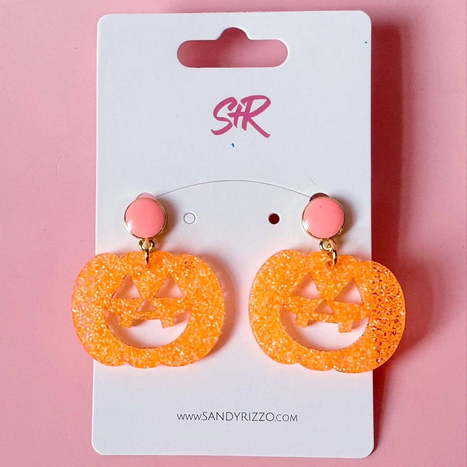 Bright Orange Acrylic Jack-O-Lantern Dangle Earring