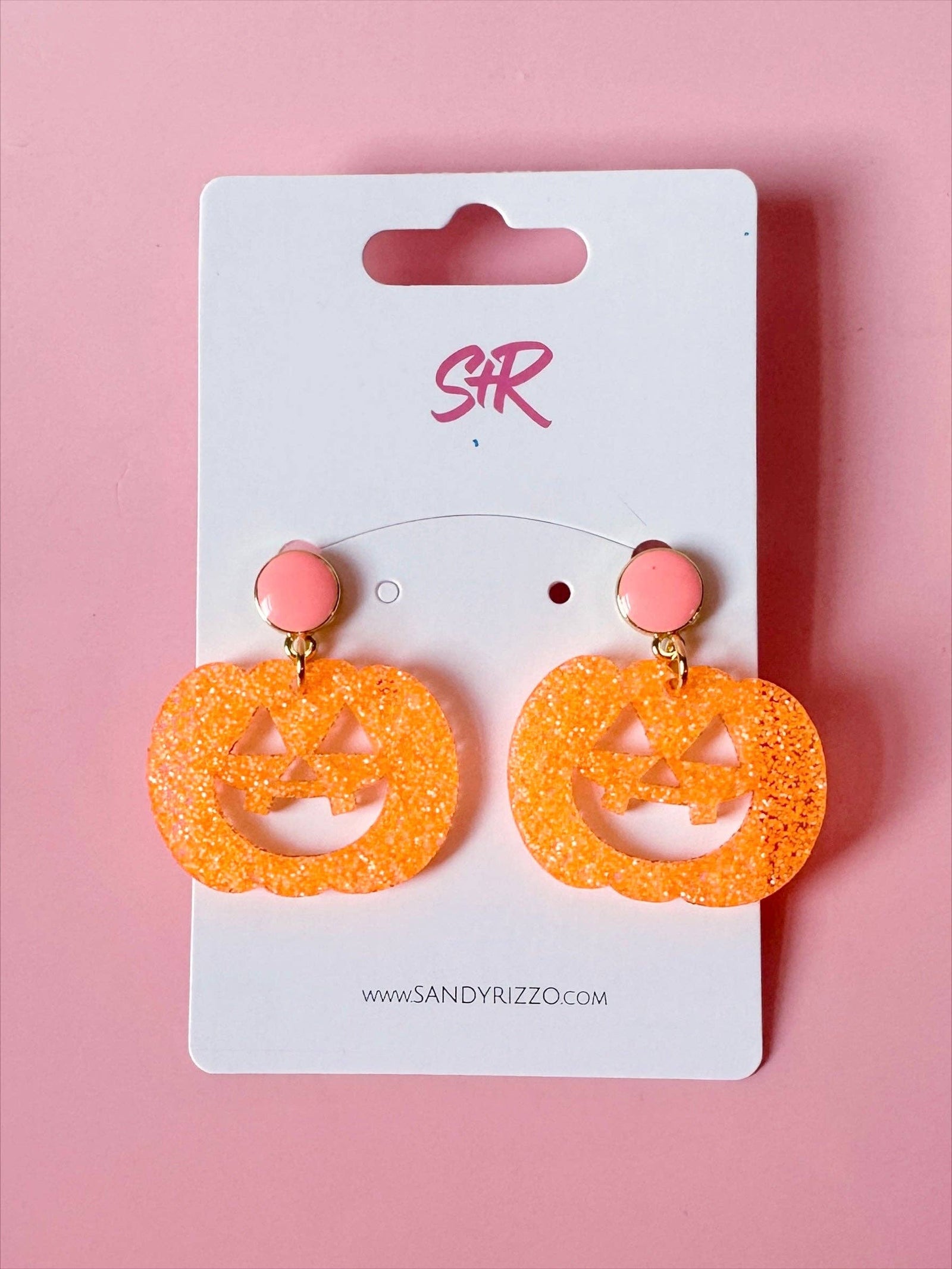 Bright Orange Acrylic Jack-O-Lantern Dangle Earring