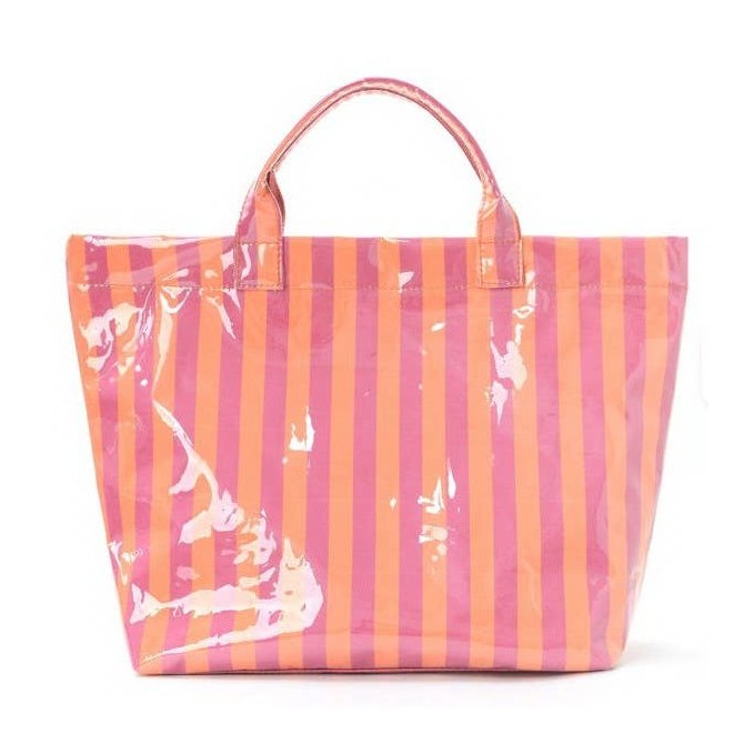 Fuchsia/Orange Large Striped Vinyl Tote Bag