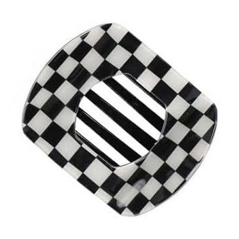 Black Checkered Jumbo Lay Flat Oval Hair Claw Clip