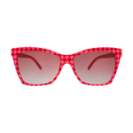 Red patterned sunglasses on a white background