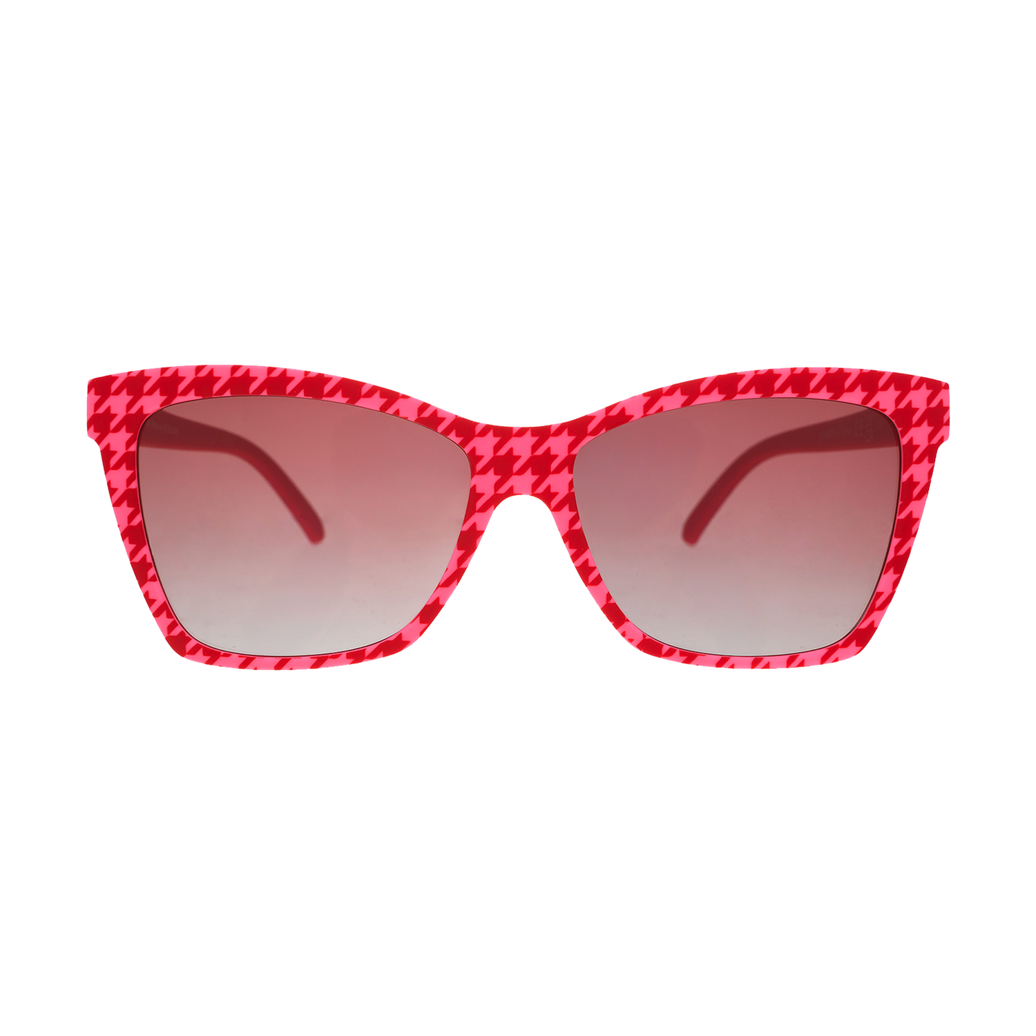 Red patterned sunglasses on a white background