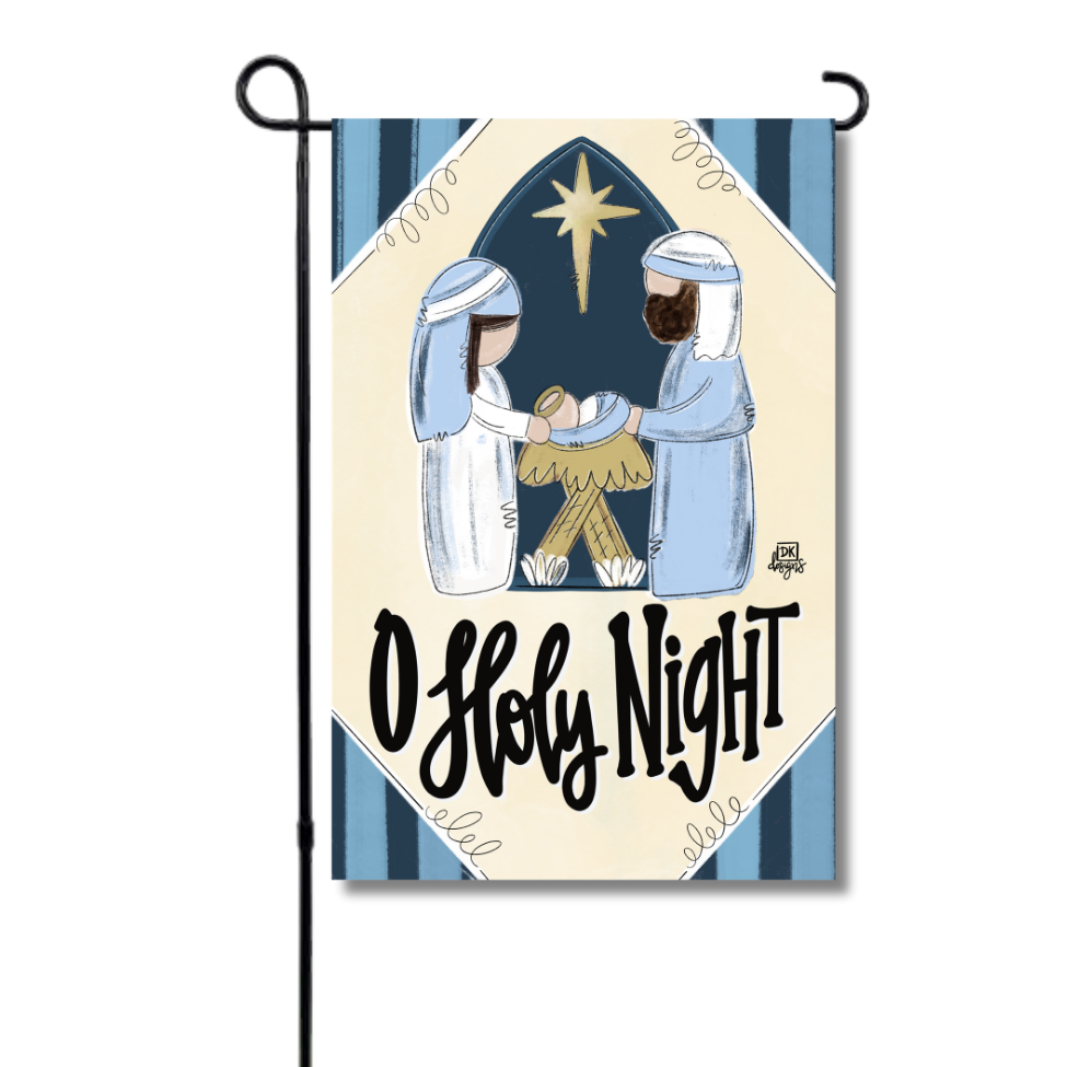 O Holy Night nativity garden flag in blue and white