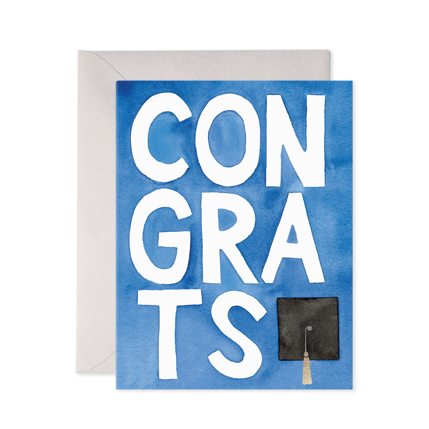 Graduation-themed card with 'CONGRATS' text and a graduation cap on a blue background