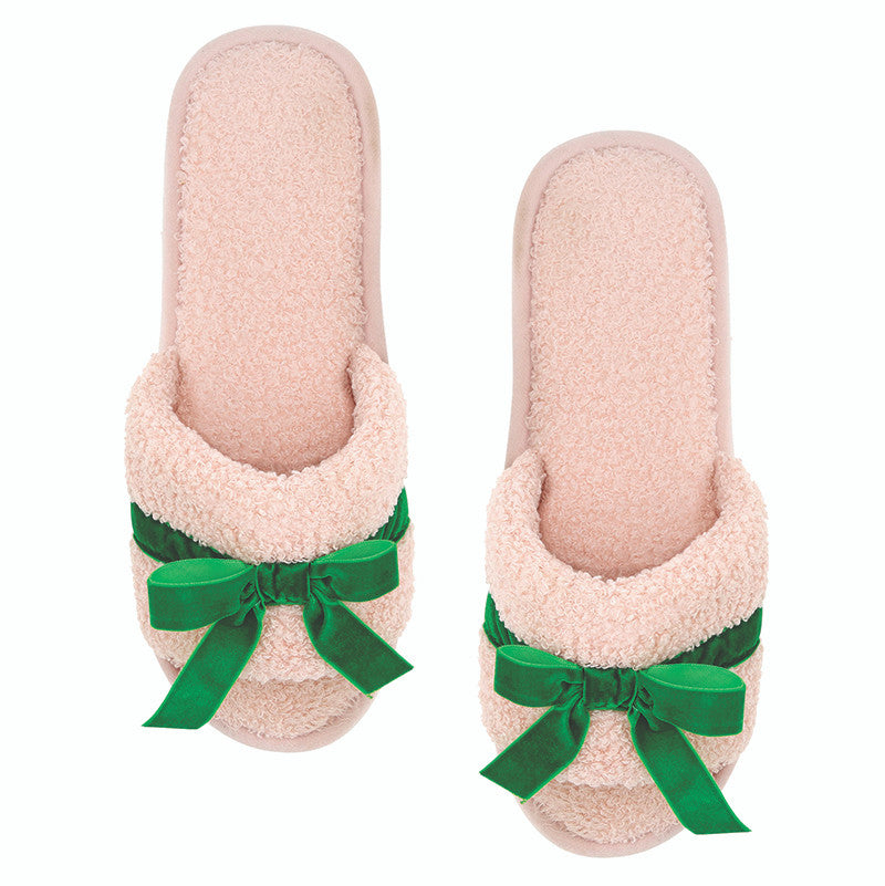Pink + Green Bow Slipper