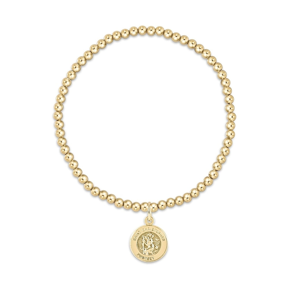 Gold beaded stretch bracelet with a round Saint Christopher pendant