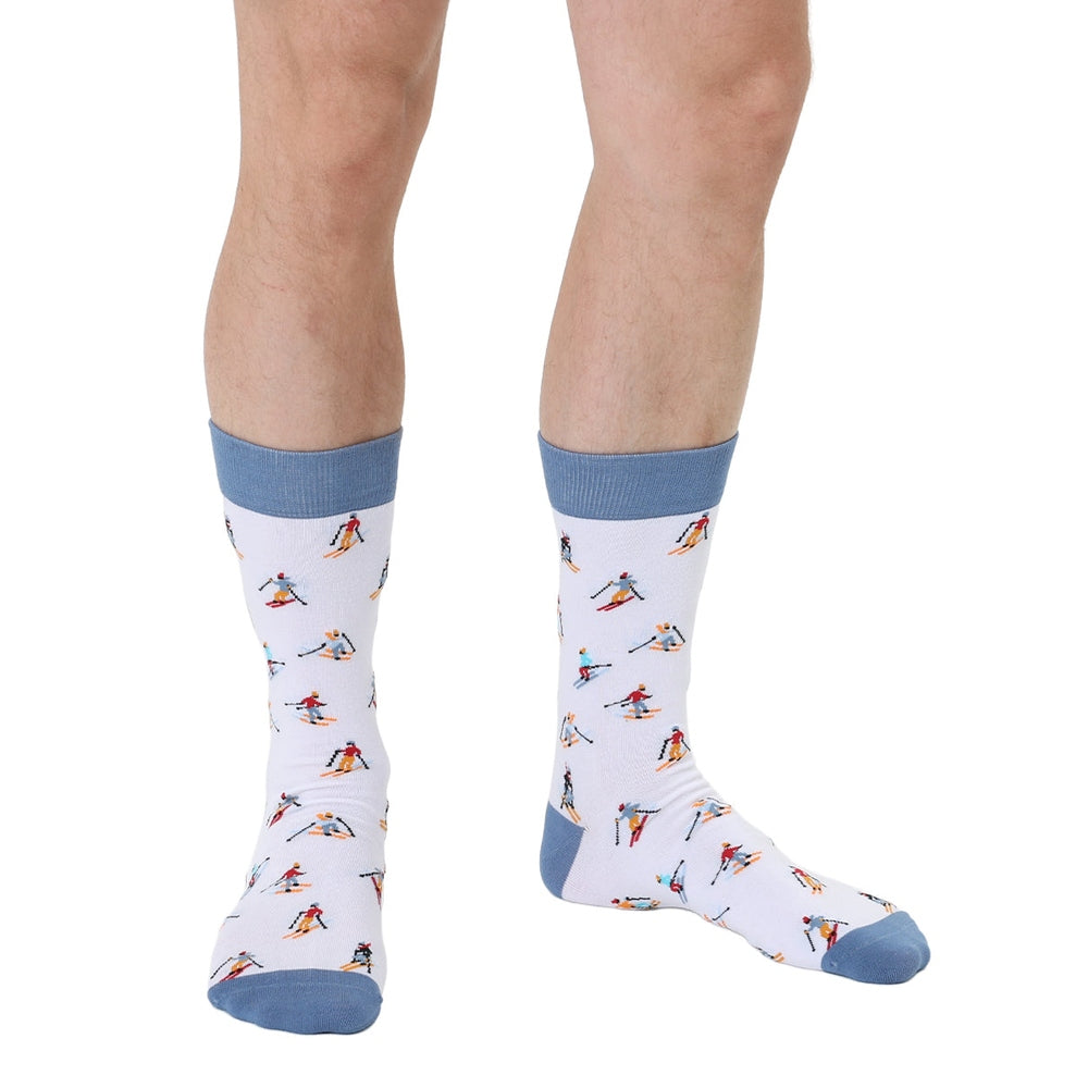 Person wearing white skier print socks