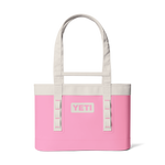 Pink tote bag with 'YETI' logo on a white background