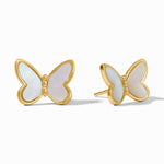 Gold butterfly stud earrings with mother of pearl inlay