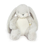 A 12-inch plush toy bunny with gray and white fur, outstretched legs, velour lined ears, and embroidered features.