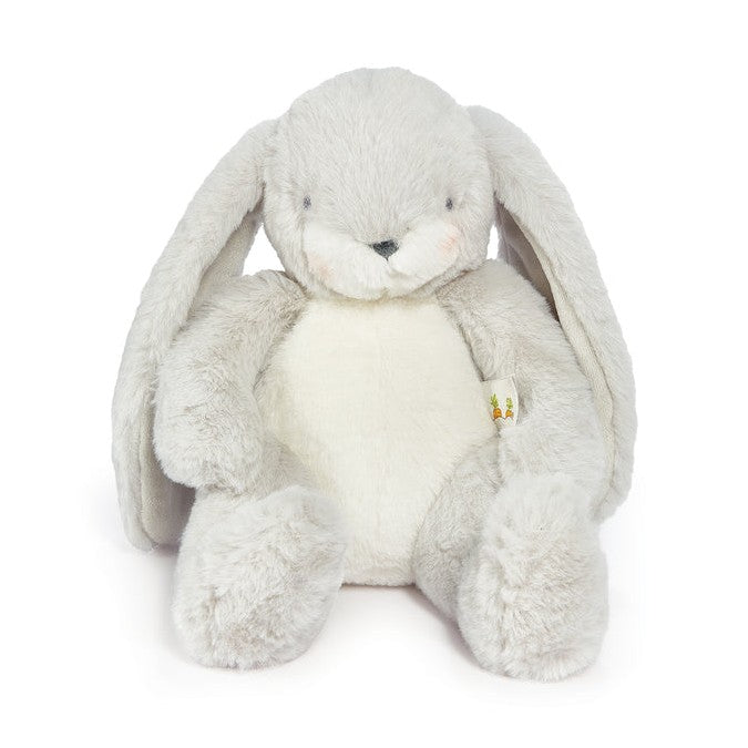 A 12-inch plush toy bunny with gray and white fur, outstretched legs, velour lined ears, and embroidered features.