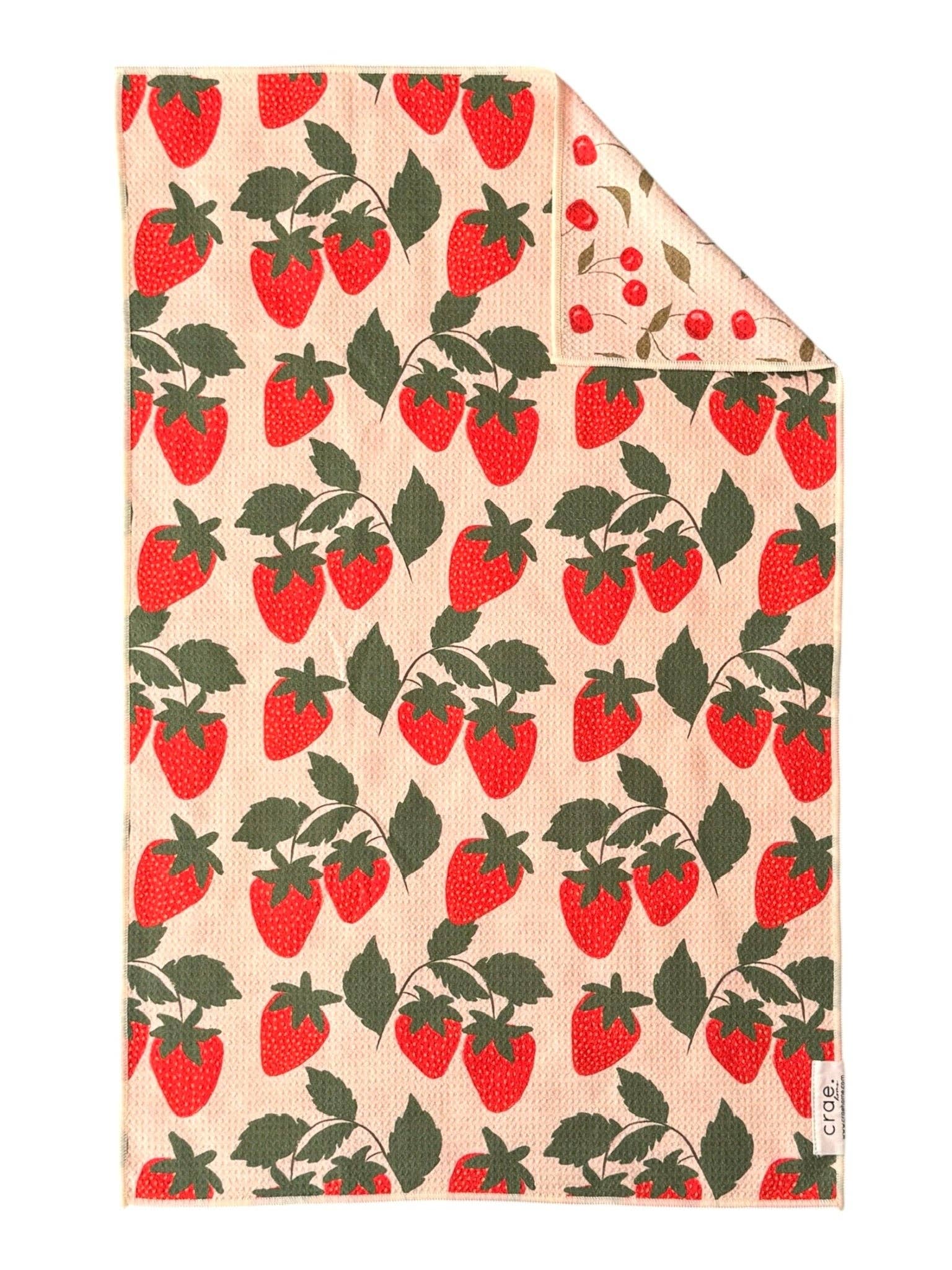 Fabric with strawberry pattern on a beige background