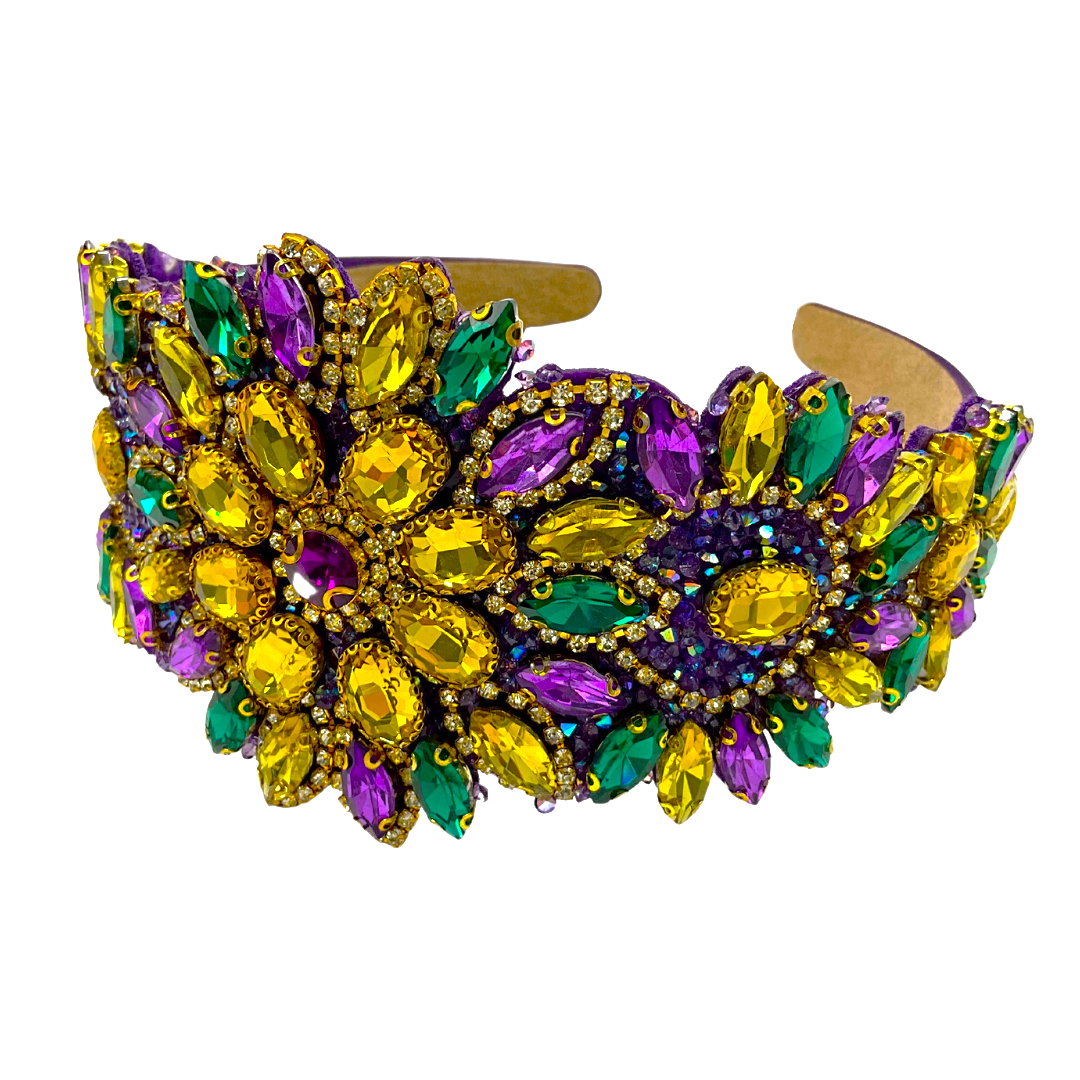 Headband with Purple, Green, and Gold Rhinestones