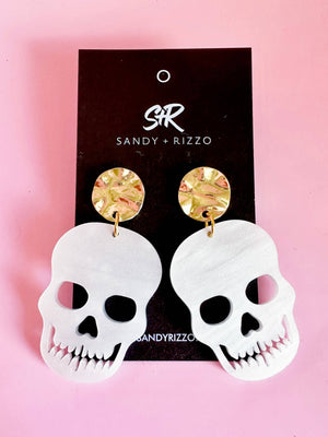 White Pearl Acrylic Skull Earring