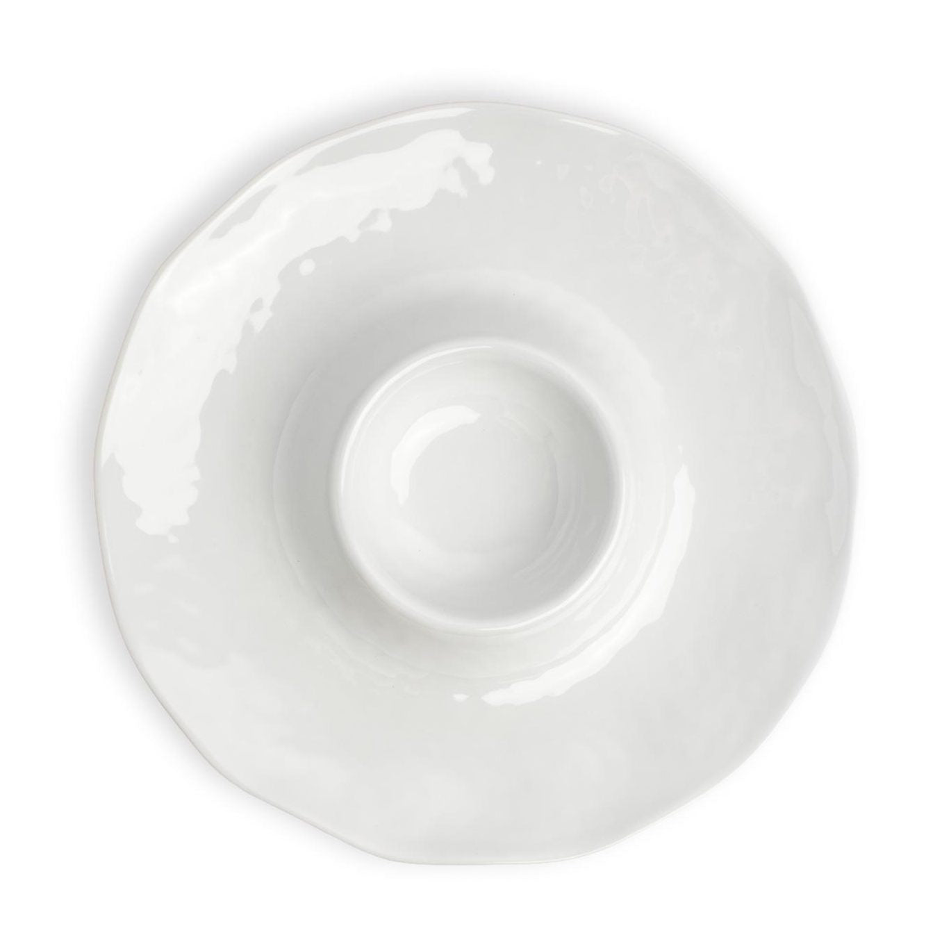 White melamine chip and dip tray on a white background
