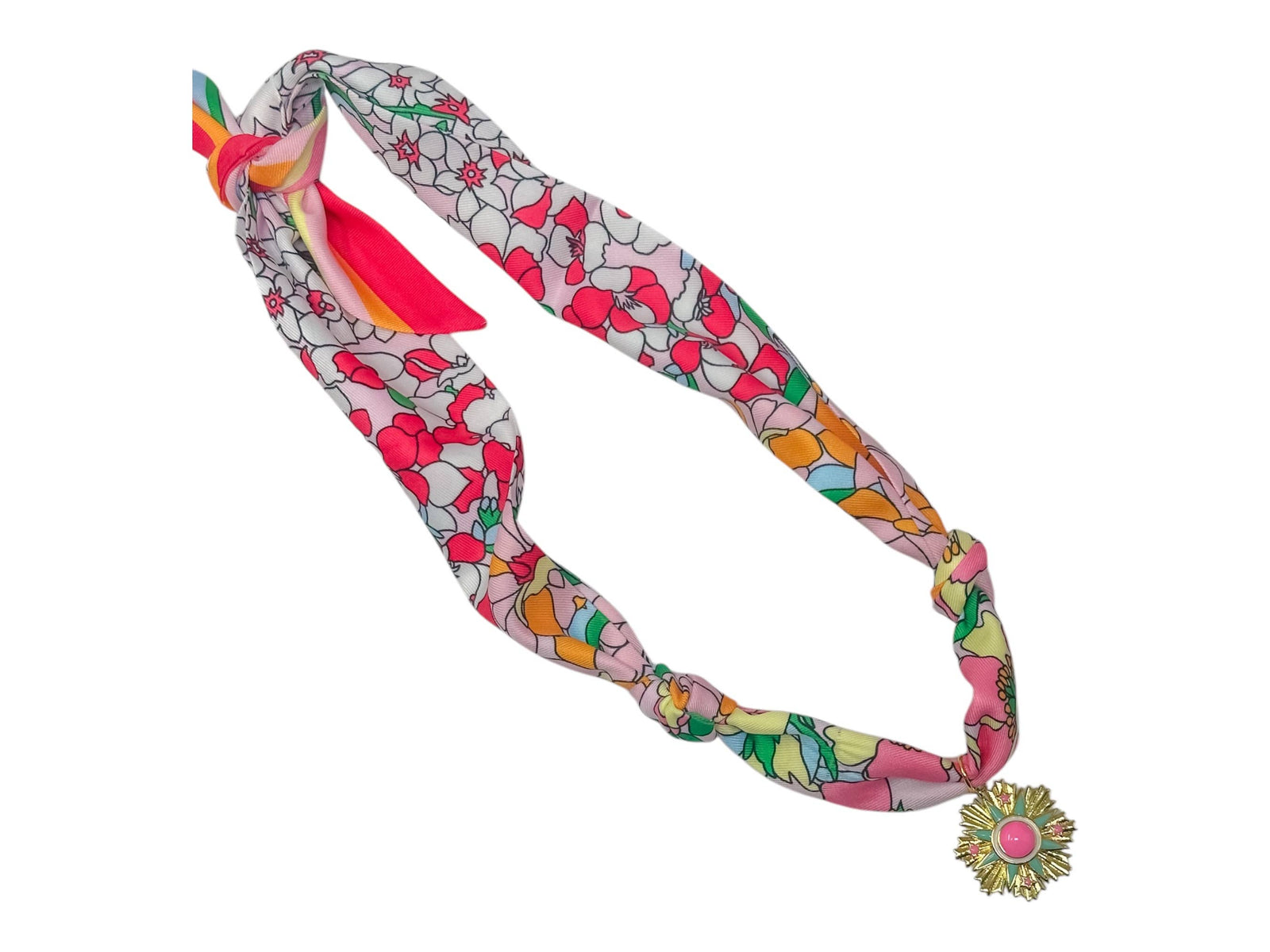 Pink Multi Floral W Pink/Turq Burst - Scarf Charm Necklace