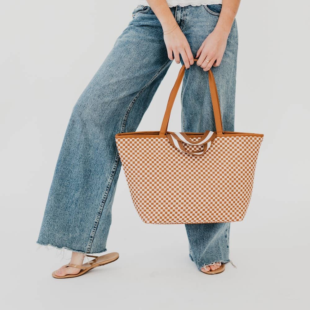 Checkered Brown - Woven Tiffany Organizer Tote Bag