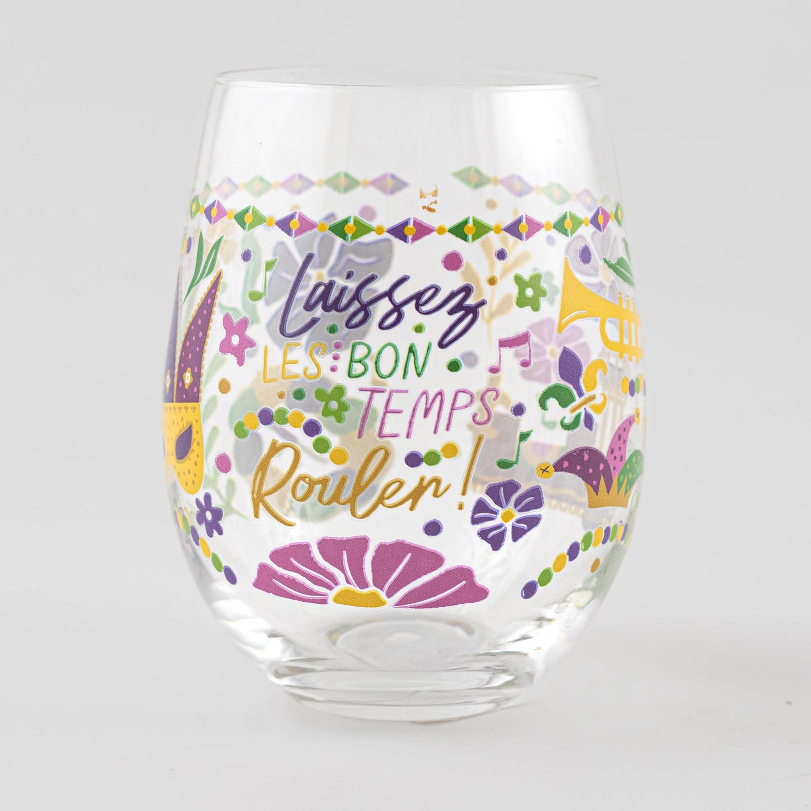 Mardi Gras Flowers Stemless Wine
