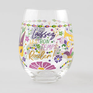 Mardi Gras Flowers Stemless Wine