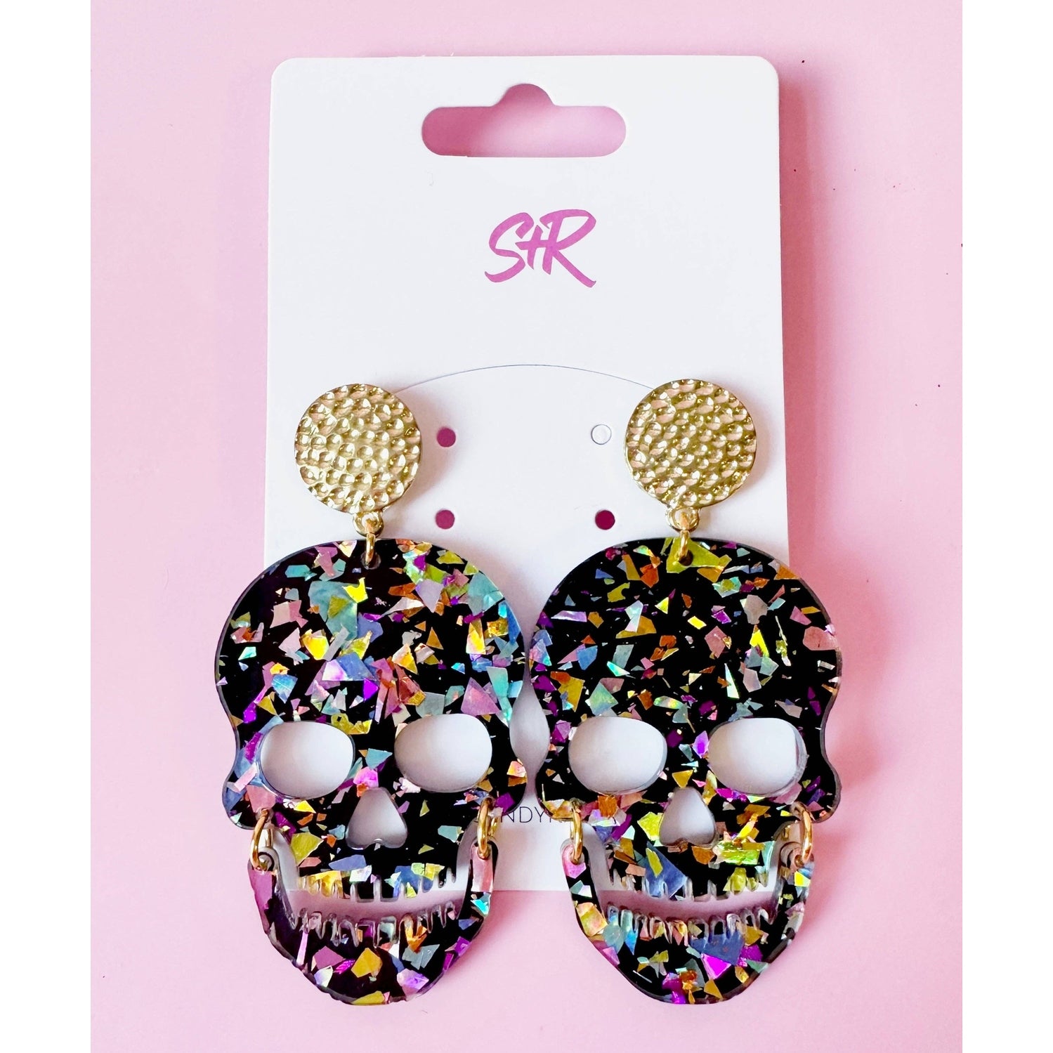 Midnight Confetti Acrylic Large Skull Earring