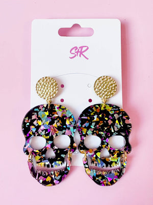 Midnight Confetti Acrylic Large Skull Earring