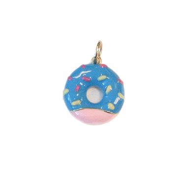 Gold Blue Enameled Donut Charm