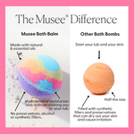 Musée Difference chart comparing a bath balm with other bath bombs