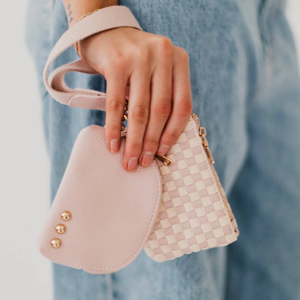Blush Checkered - Wonderlust Woven Dual Pouch Wristlet