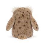 Brown spotted plush owl, back view