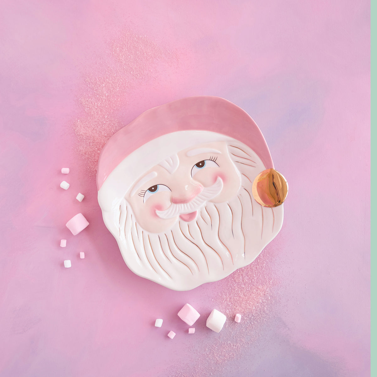 Pink Papa Noel Santa face platter