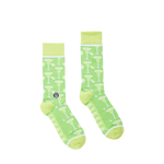 Light green crew socks with a repeating margarita glass and lime slice pattern