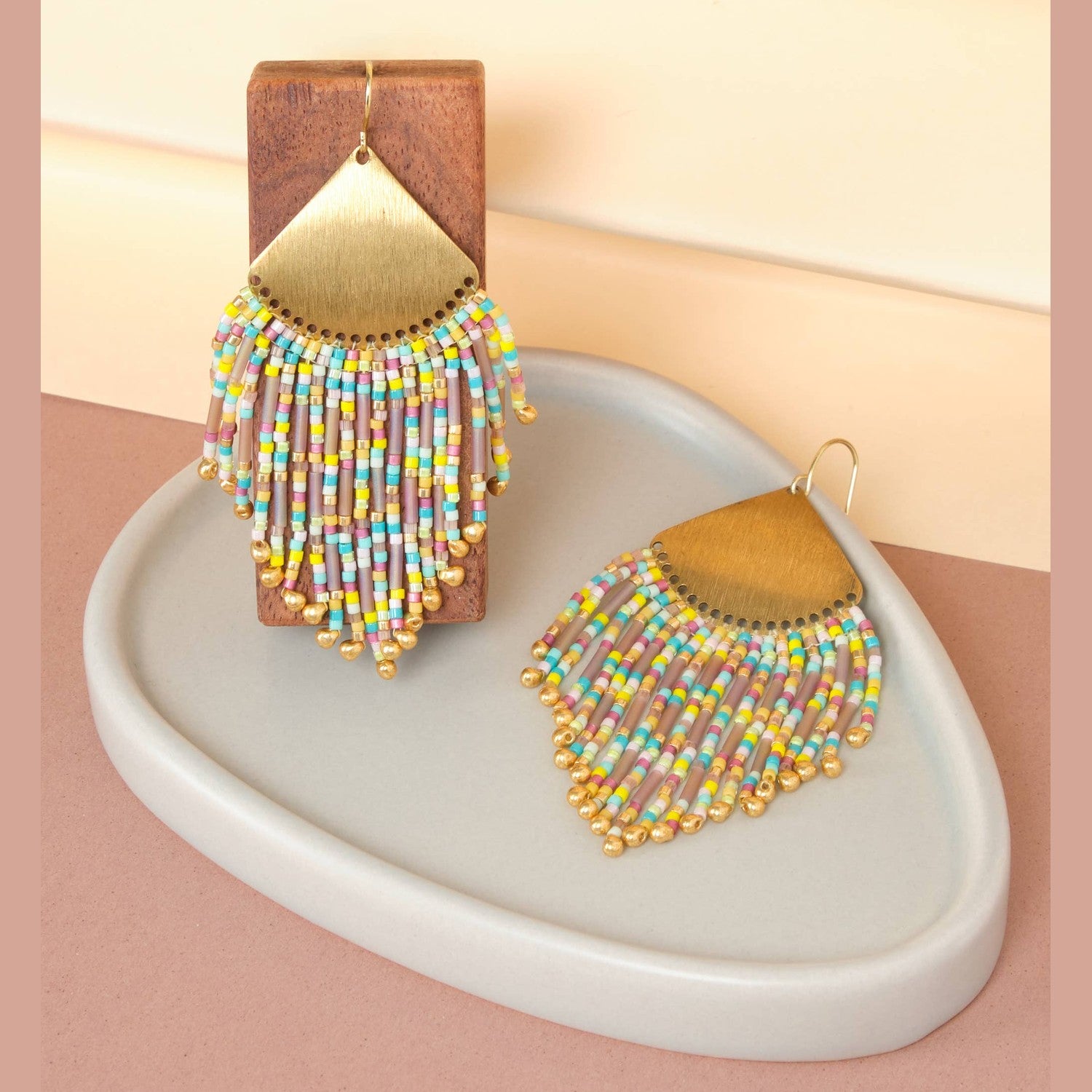 Yellow/Aqua - Confetti Fringe Earrings
