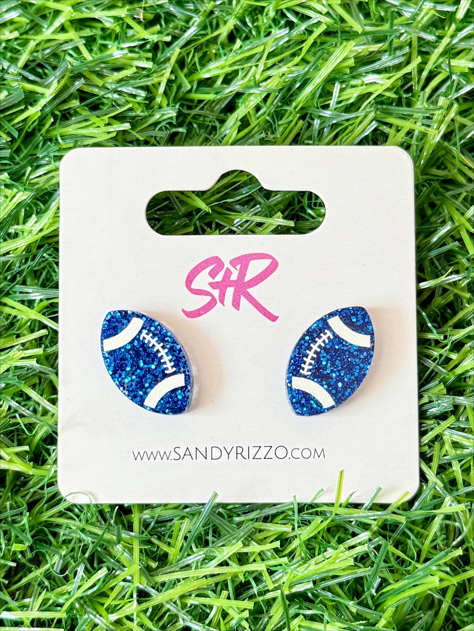 Blue Glitter Acrylic Football Studs