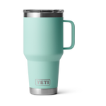 Mint green YETI mug with a handle on a white background