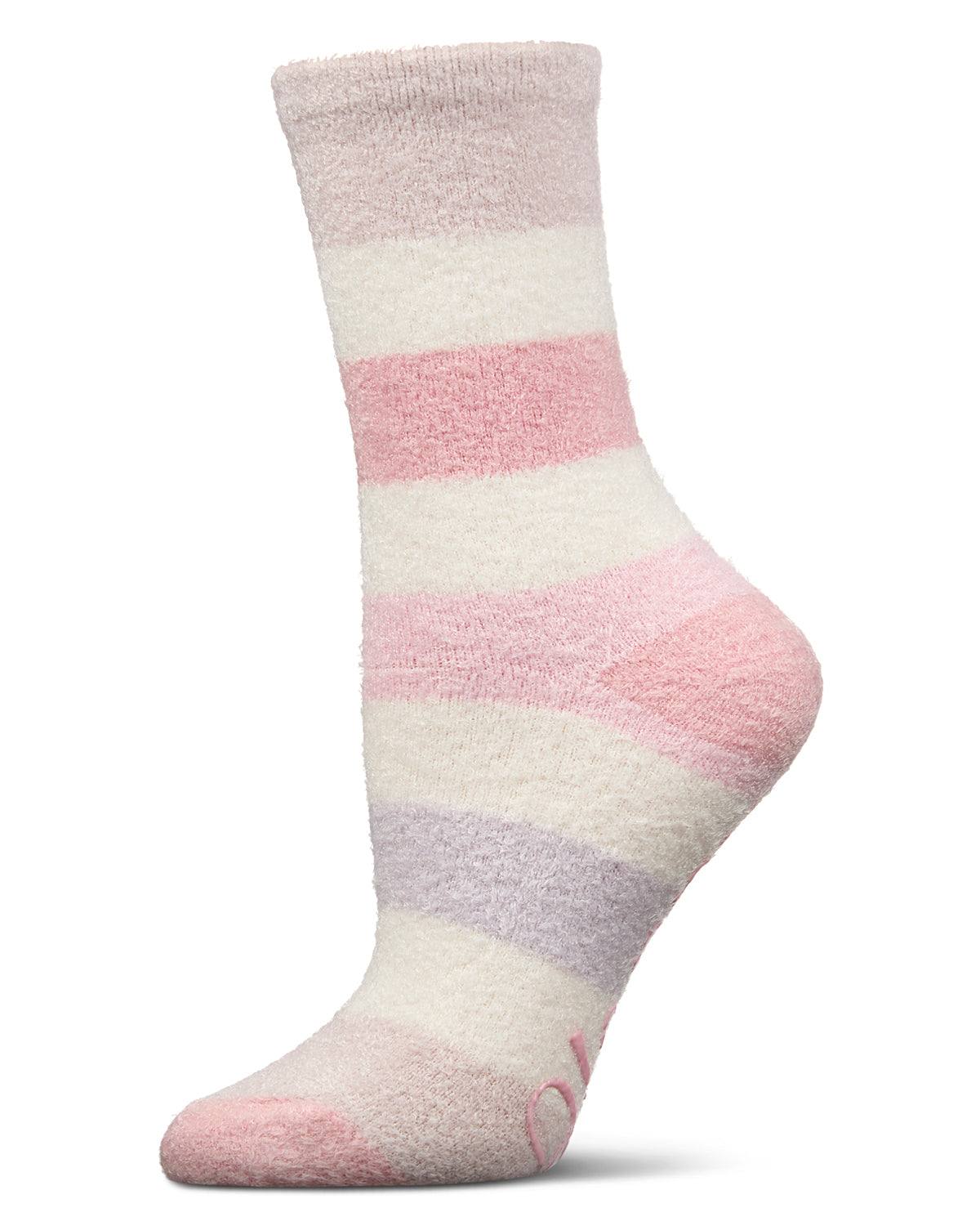 Wide Stripe Non-Skid Aloe Infused Sock - Pink