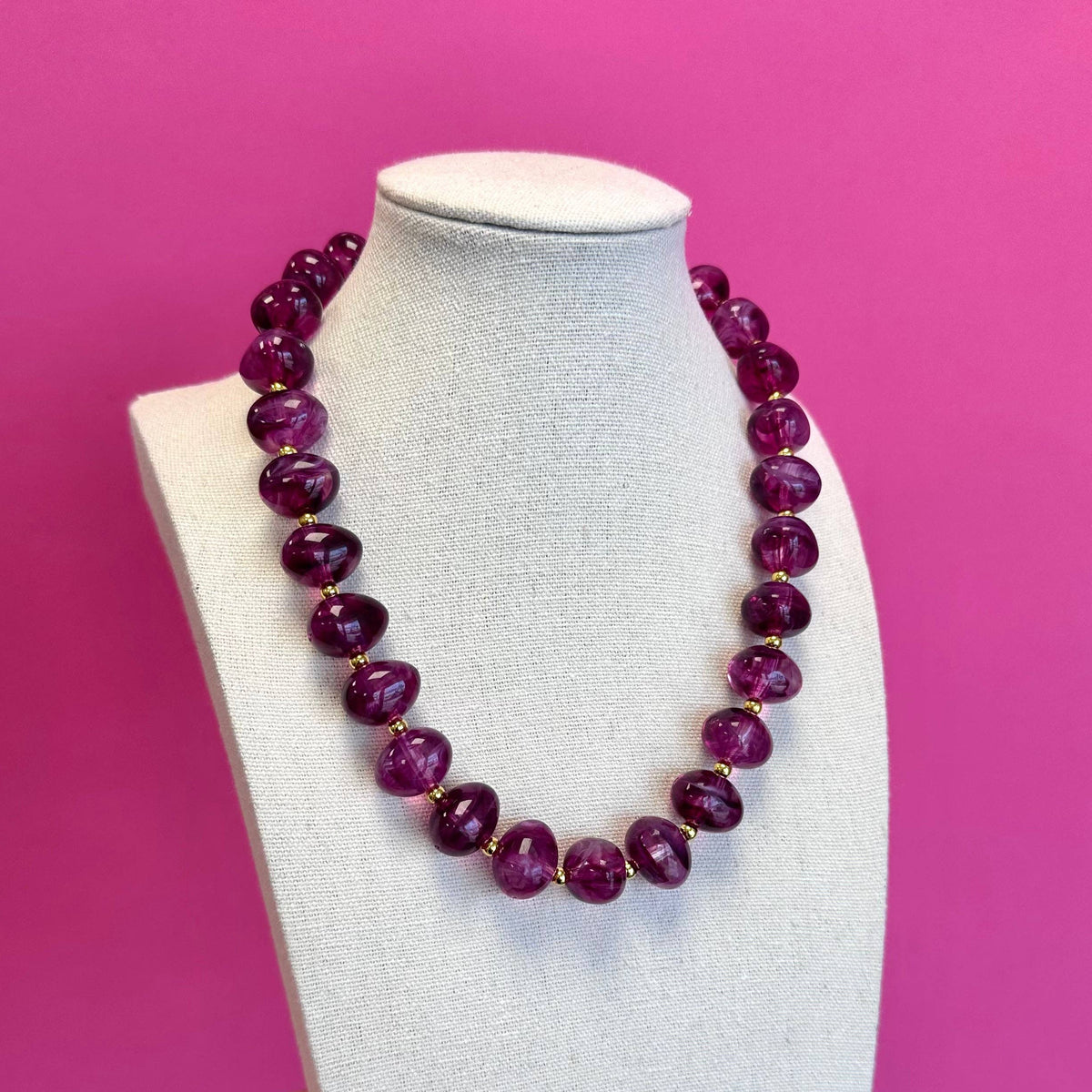 Purple - Bauble Bead with Gold Bead Necklace